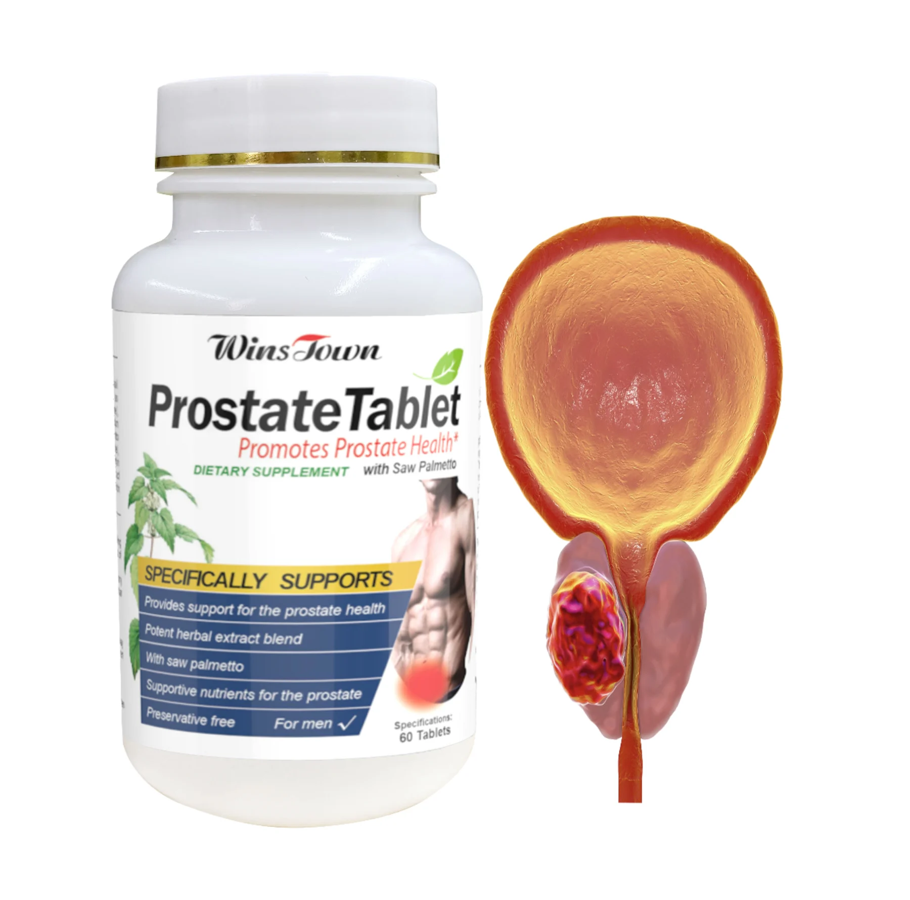 Prostate Support Tablets for Men, with Saw Palmetto Herbal Extract Blend, 60 Tablets, Men’s Health Dietary Supplement product detail