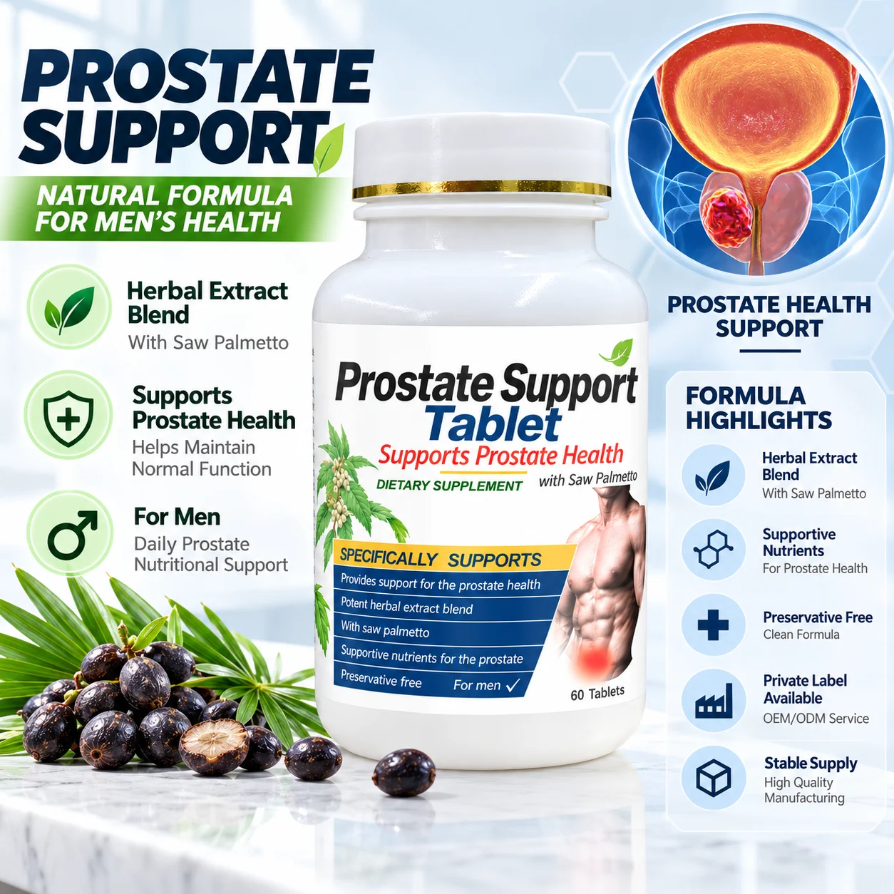 Prostate Support Tablets for Men, with Saw Palmetto Herbal Extract Blend, 60 Tablets, Men’s Health Dietary Supplement product detail
