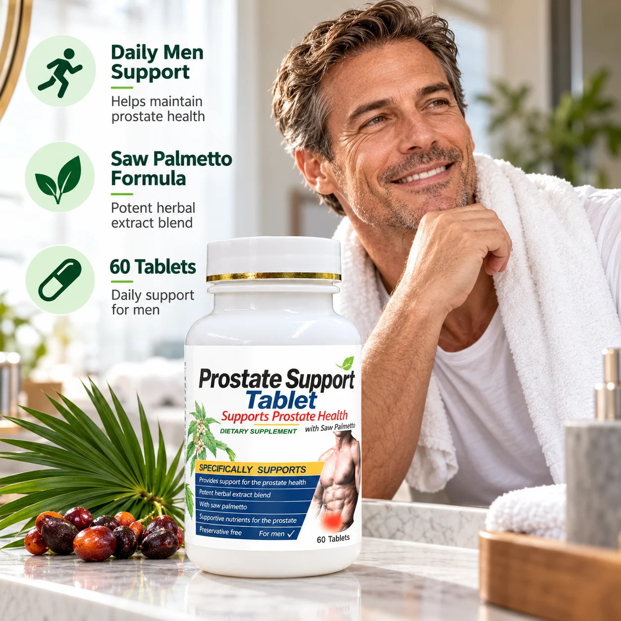 Prostate Support Tablets for Men, with Saw Palmetto Herbal Extract Blend, 60 Tablets, Men’s Health Dietary Supplement product detail