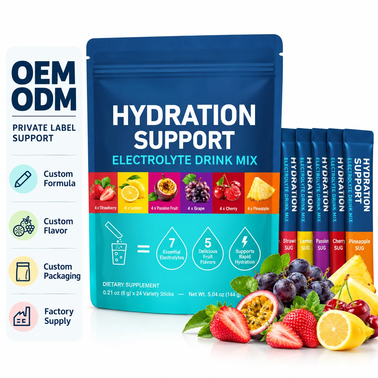 Hydration Support Electrolyte Drink Mix, 24 Variety Flavor Sticks, 7 Essential Electrolytes with Vitamin B Complex, Instant Powder Hydration Supplement