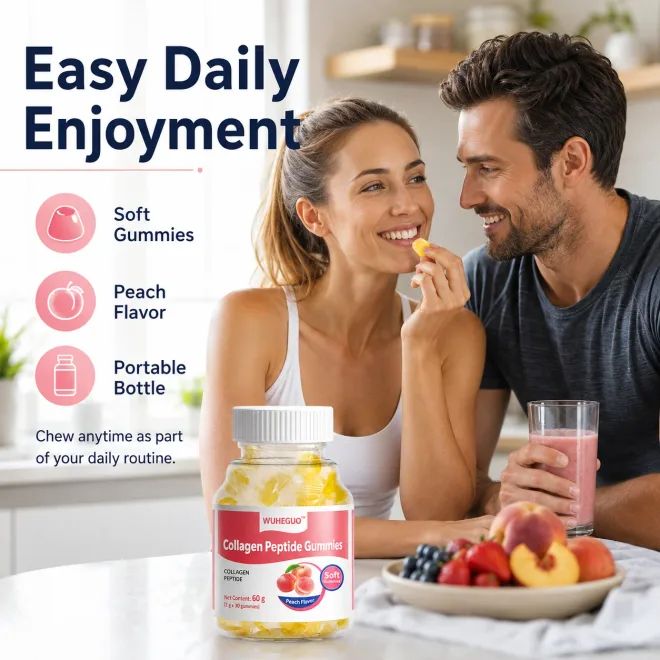 WUHEGUO Collagen Peptide Gummies – Peach Flavor Soft Gummies for Beauty & Daily Wellness