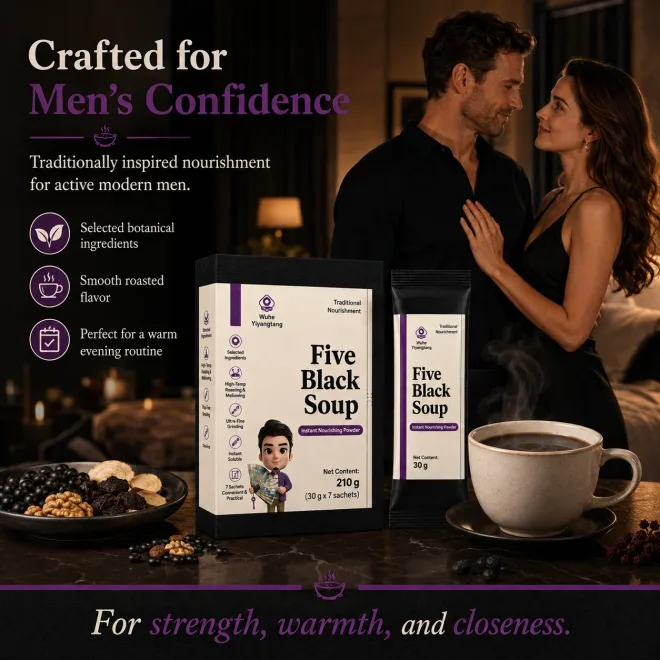 KUNYON Five Black Herbal Powder, a men's herbal mixed beverage, an instant nourishing drink suitable for daily health consumption.