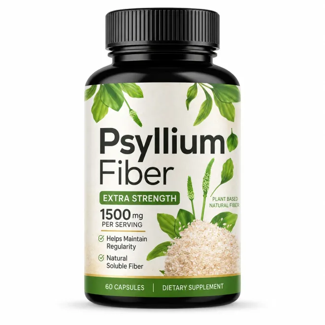 Psyllium Fiber Capsules – Extra Strength 1500 mg Plant-Based Soluble Fiber, 60 Capsules